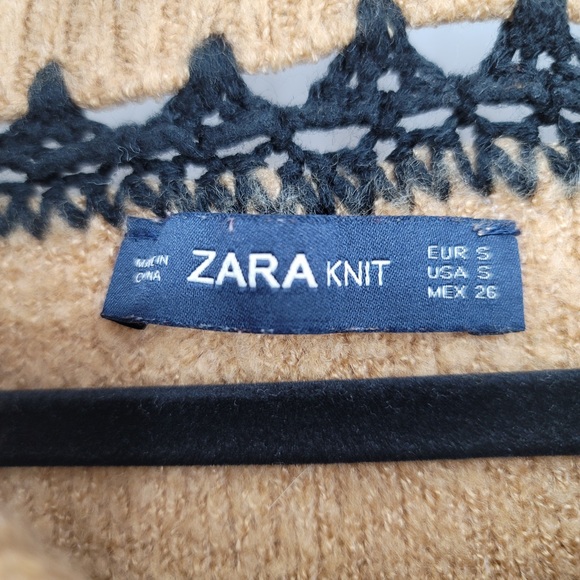 Zara Contrast Trim Oversized Brown Knit Pullover Sweater Sz S - Picture 3 of 3